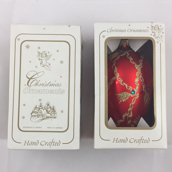 VINTAGE ARTISAN HANDCRAFTED RED EGG SHAPED CHRISTMAS ORNAMENT UPCYCLED - Picture 8 of 8